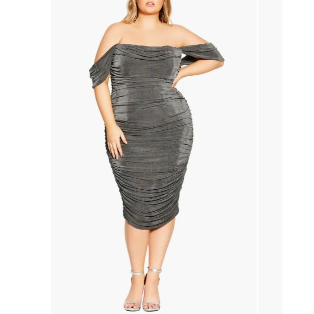 City Chic Luminosity Ruched Off the Shoulder Body-Con Dress Size‎ XXL 24 NWT